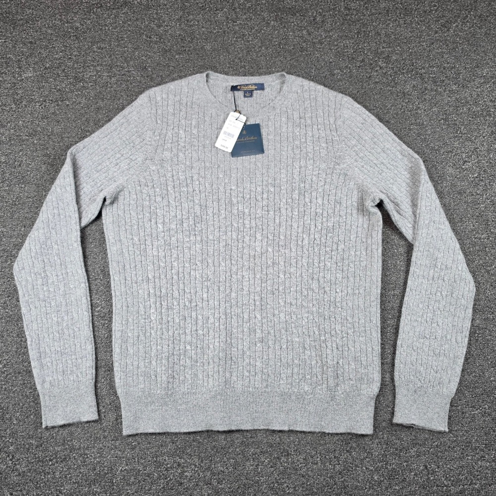 Brooks Brothers Sweater Grey Womens Large Italian Cashmere Cable Knit NEW- FLAWS